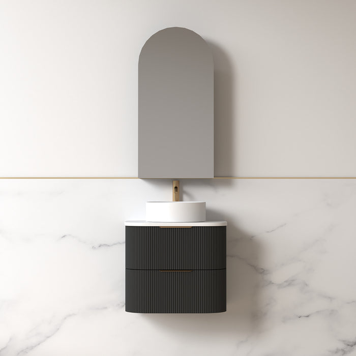 Lunara 600 Curved Matte Black Fluted Wall Hung Vanity