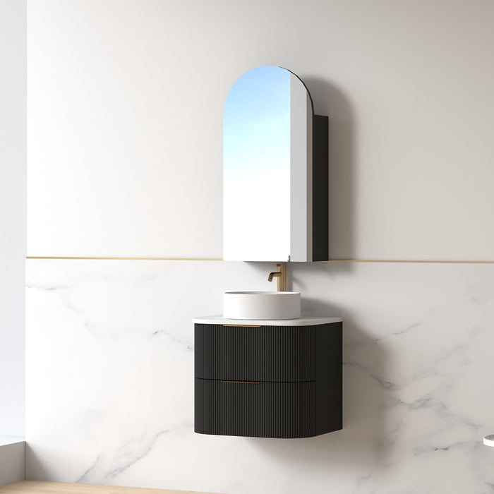 Lunara 600 Curved Matte Black Fluted Wall Hung Vanity