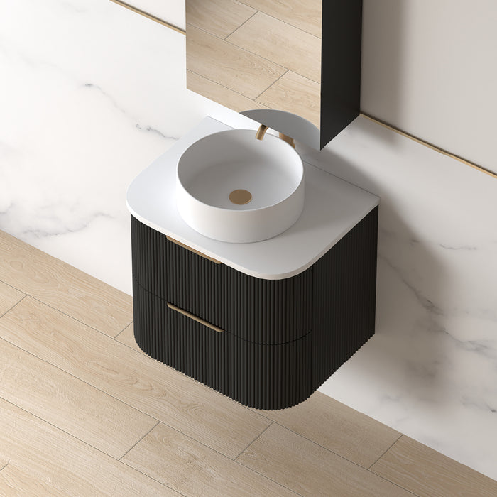 Lunara 600 Curved Matte Black Fluted Wall Hung Vanity