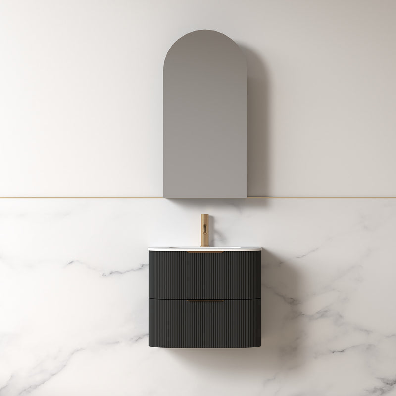 Lunara 600 Curved Matte Black Fluted Wall Hung Vanity