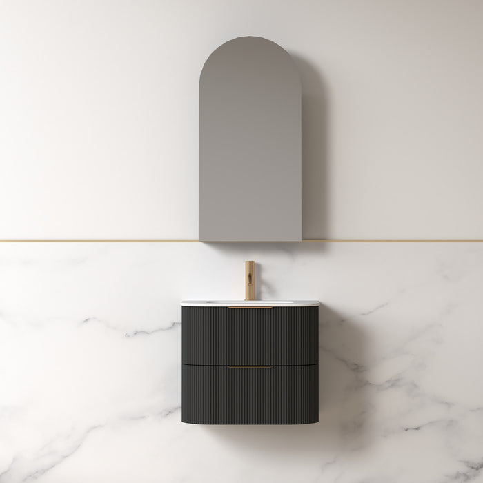 Lunara 600 Curved Matte Black Fluted Wall Hung Vanity