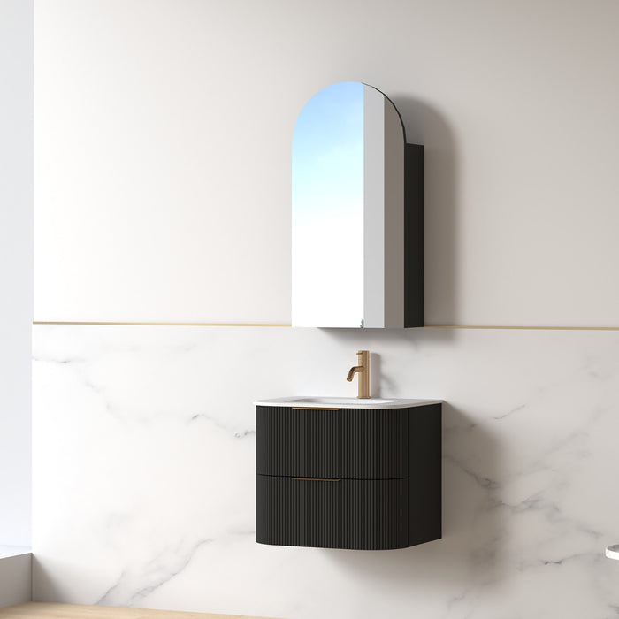 Lunara 600 Curved Matte Black Fluted Wall Hung Vanity
