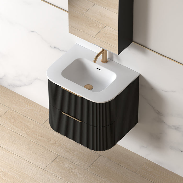 Lunara 600 Curved Matte Black Fluted Wall Hung Vanity