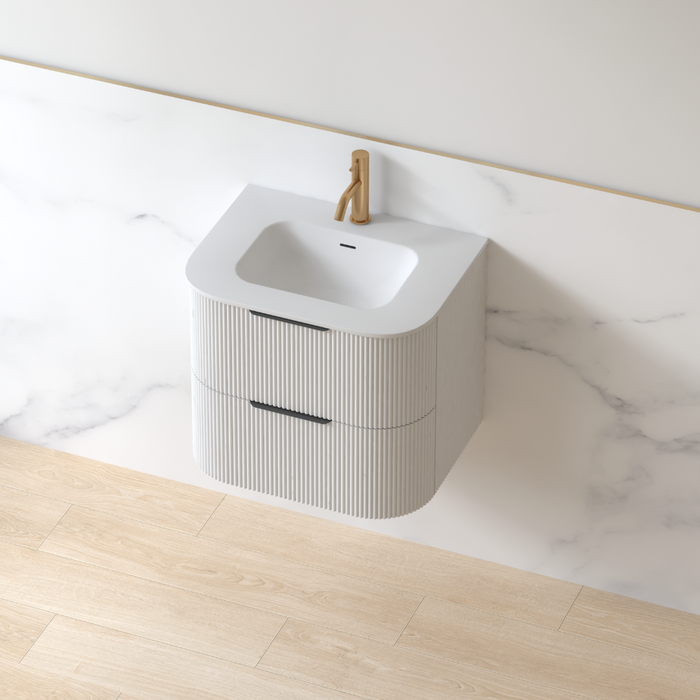 Lunara 600 Curved Matte White Fluted Wall Hung Vanity