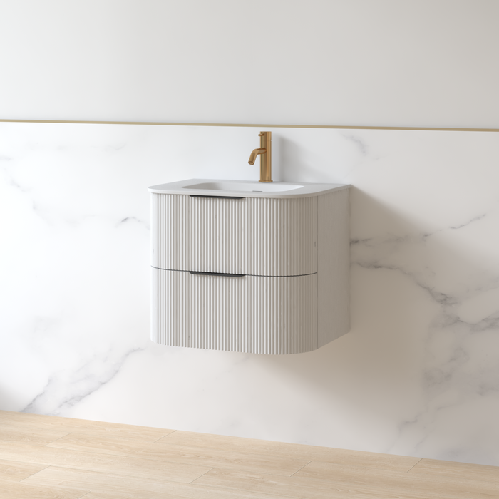 Lunara 600 Curved Matte White Fluted Wall Hung Vanity