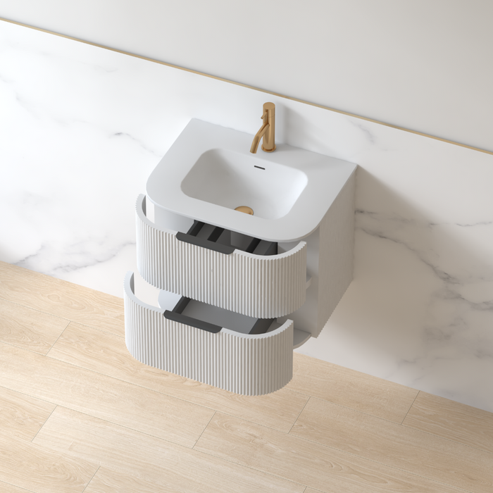 Lunara 600 Curved Matte White Fluted Wall Hung Vanity