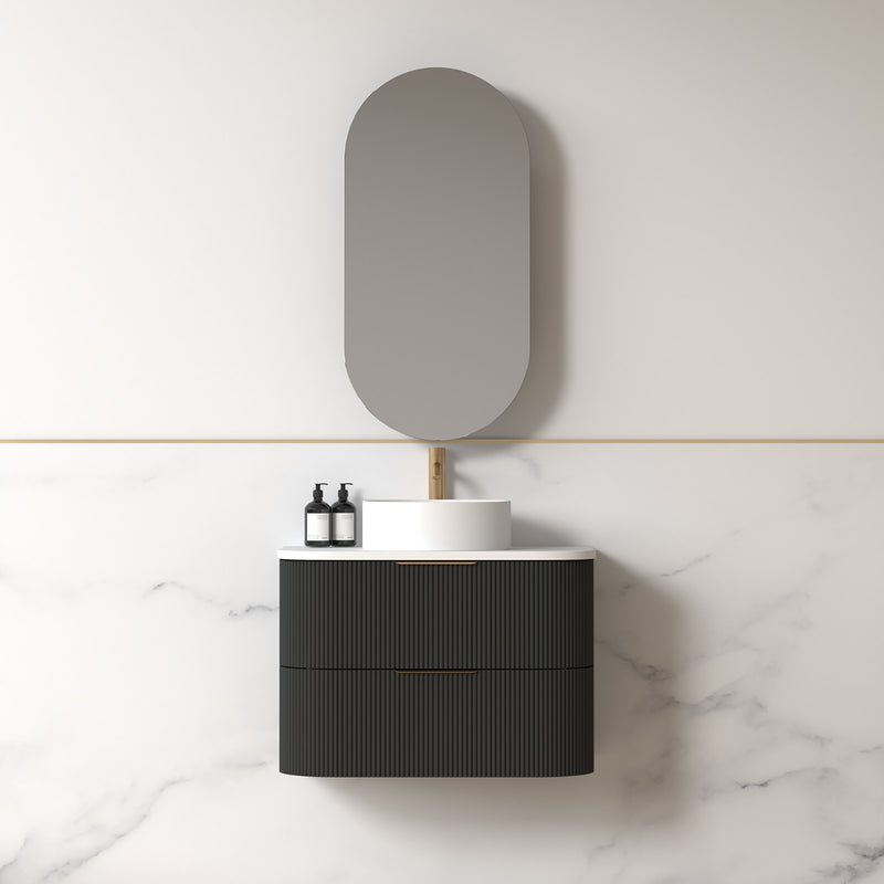 Lunara 750 Curved Matte Black Fluted Wall Hung Vanity