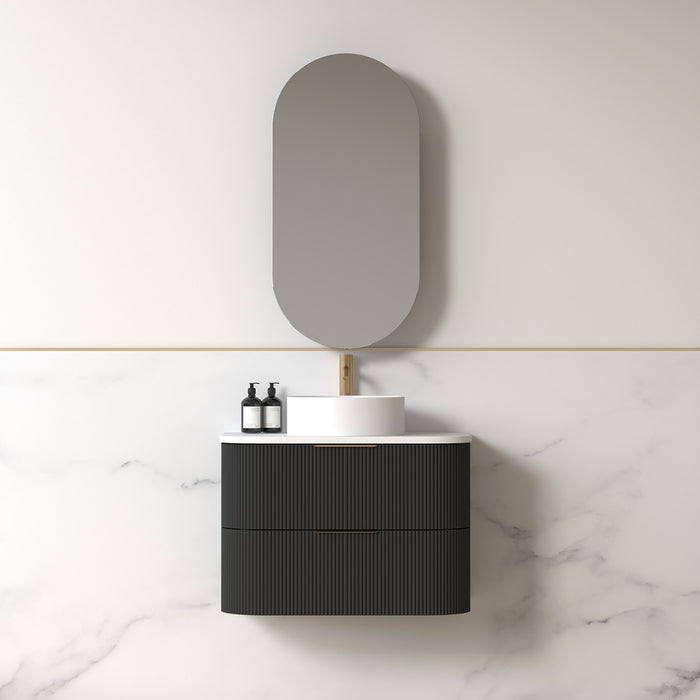 Lunara 750 Curved Matte Black Fluted Wall Hung Vanity