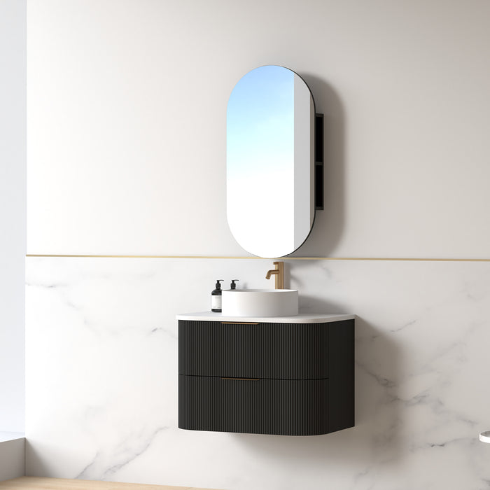 Lunara 750 Curved Matte Black Fluted Wall Hung Vanity