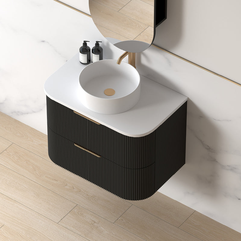 Lunara 750 Curved Matte Black Fluted Wall Hung Vanity