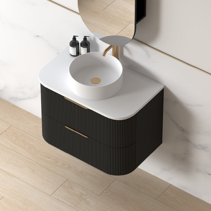 Lunara 750 Curved Matte Black Fluted Wall Hung Vanity