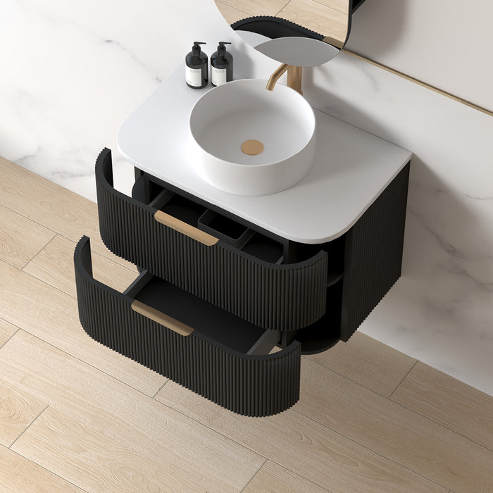 Lunara 750 Curved Matte Black Fluted Wall Hung Vanity