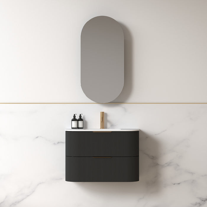 Lunara 750 Curved Matte Black Fluted Wall Hung Vanity