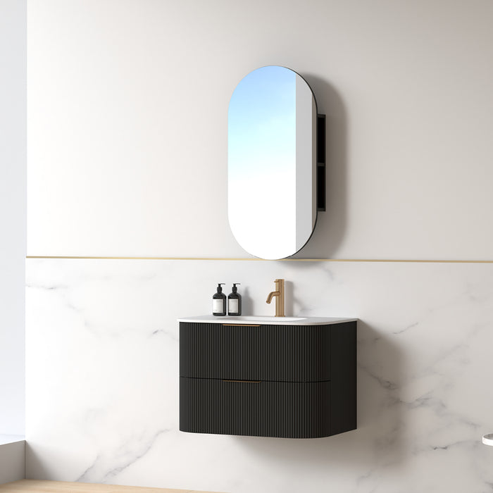 Lunara 750 Curved Matte Black Fluted Wall Hung Vanity