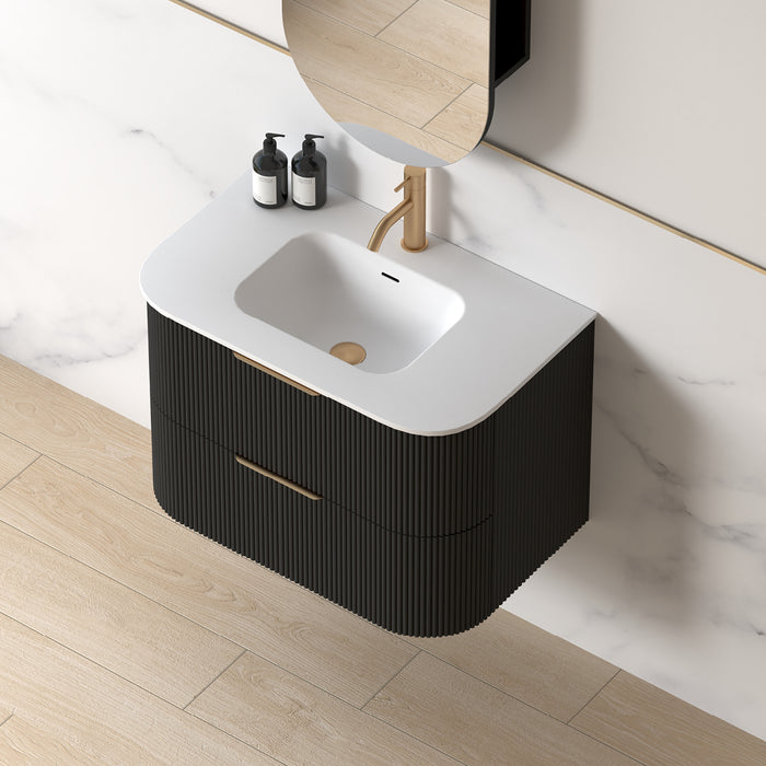 Lunara 750 Curved Matte Black Fluted Wall Hung Vanity