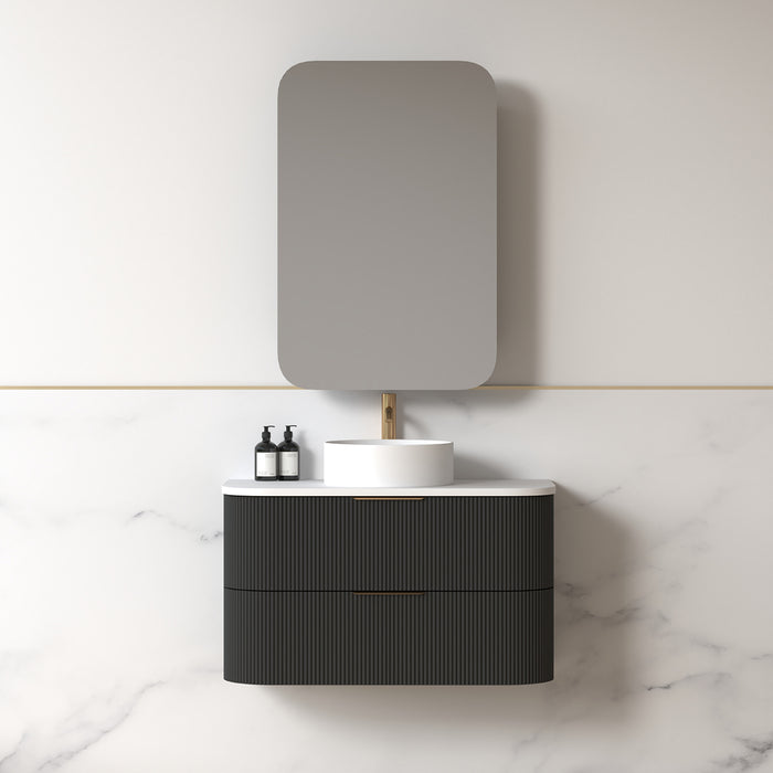 Lunara 900 Curved Matte Black Fluted Wall Hung Vanity