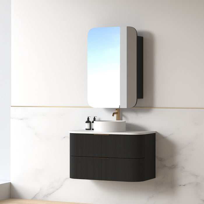 Lunara 900 Curved Matte Black Fluted Wall Hung Vanity