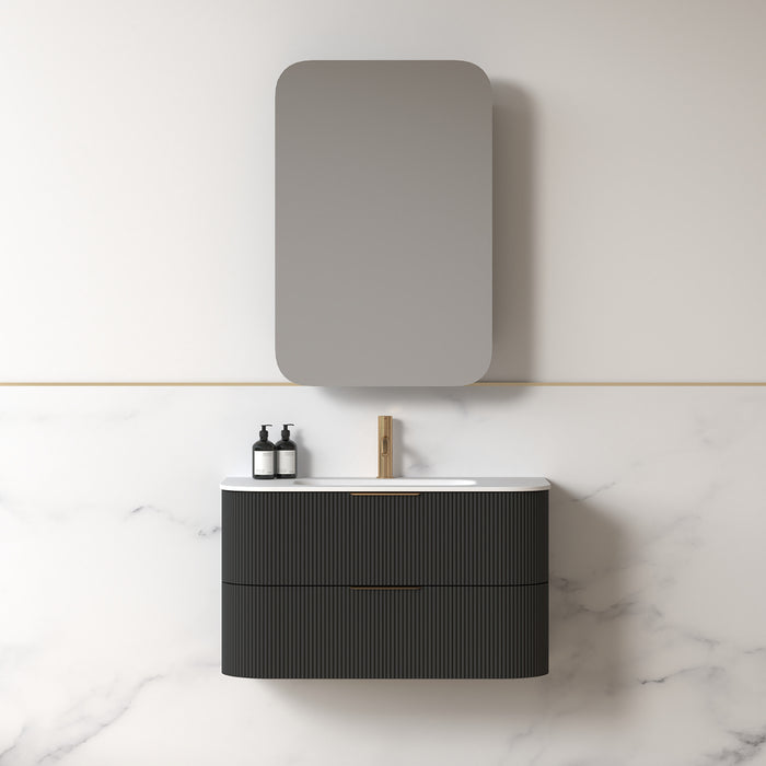 Lunara 900 Curved Matte Black Fluted Wall Hung Vanity