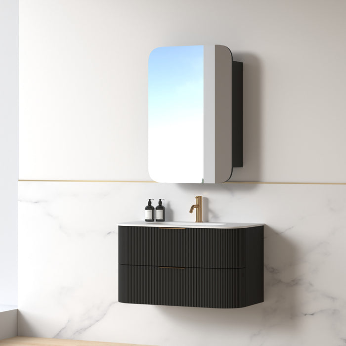 Lunara 900 Curved Matte Black Fluted Wall Hung Vanity
