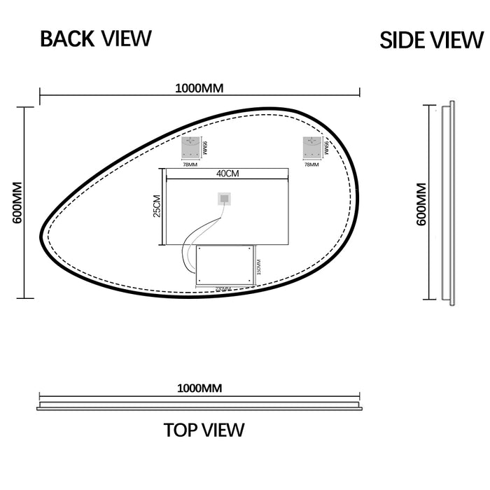 Lunara Touchless 1000 x 600 Asymmetrical LED Mirror - Three Light Temperatures