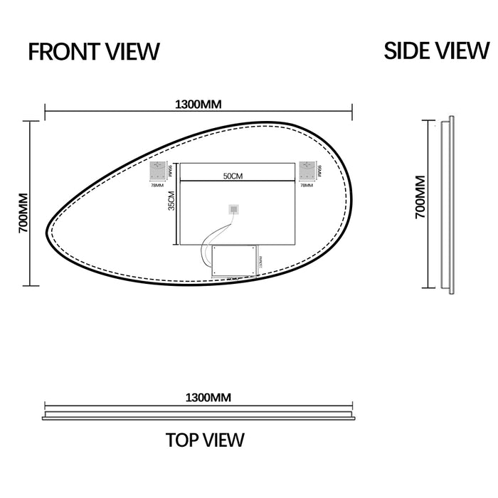 Lunara Touchless 1300 x 700 Asymmetrical LED Mirror - Three Light Temperatures