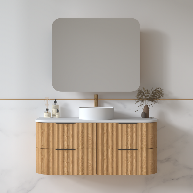 Lunara 1200 Curved Light Walnut Fluted Wall Hung Vanity