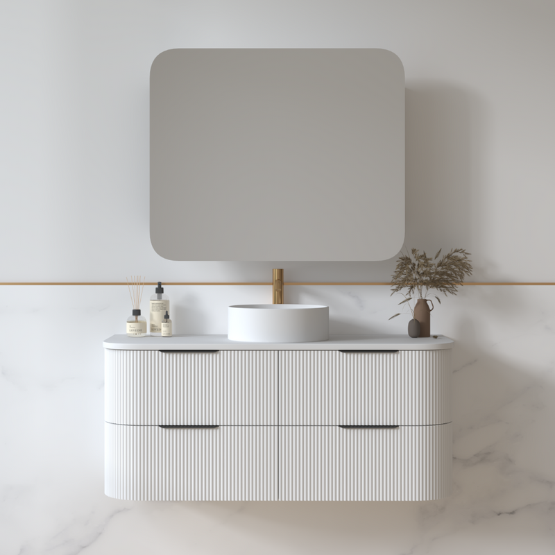 Lunara 1200 Curved Matte White Fluted Wall Hung Vanity