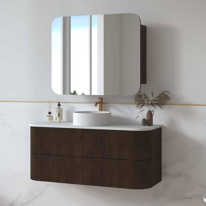 Lunara 1200 Curved Alder Walnut Fluted Wall Hung Vanity