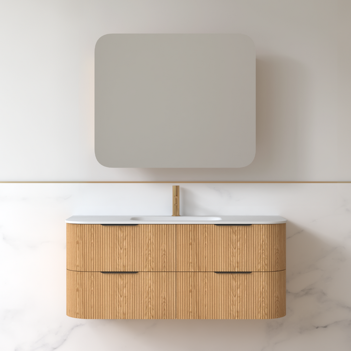 Lunara 1200 Curved Light Walnut Fluted Wall Hung Vanity