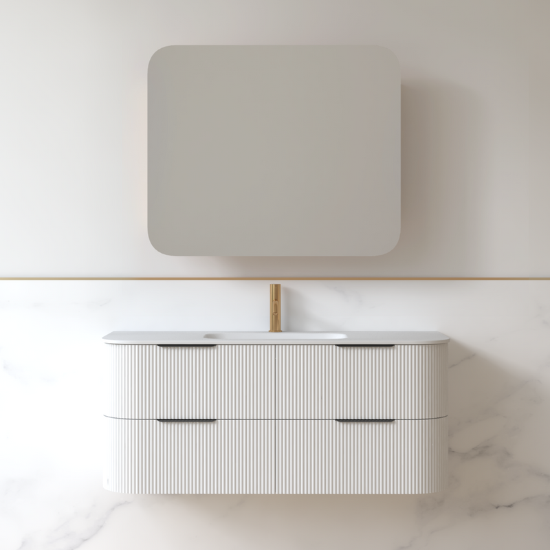 Lunara 1200 Curved Matte White Fluted Wall Hung Vanity