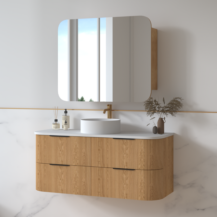 Lunara 1200 Curved Light Walnut Fluted Wall Hung Vanity