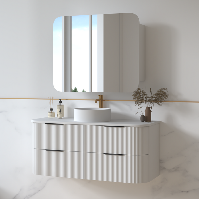 Lunara 1200 Curved Matte White Fluted Wall Hung Vanity