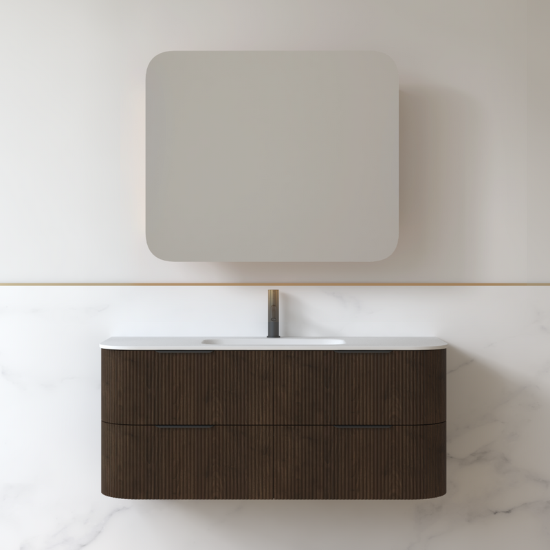 Lunara 1200 Curved Alder Walnut Fluted Wall Hung Vanity