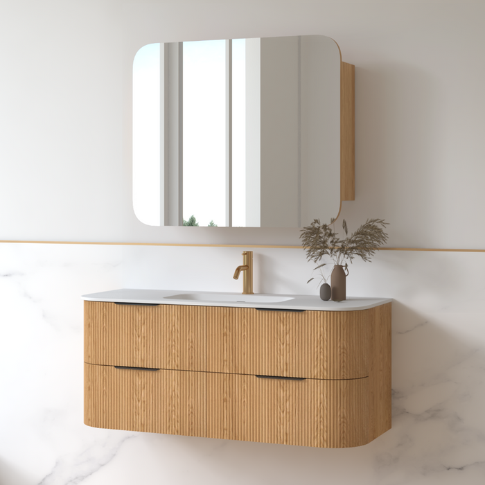 Lunara 1200 Curved Light Walnut Fluted Wall Hung Vanity