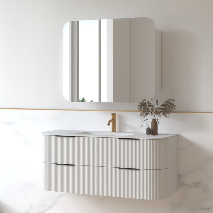 Lunara 1200 Curved Matte White Fluted Wall Hung Vanity