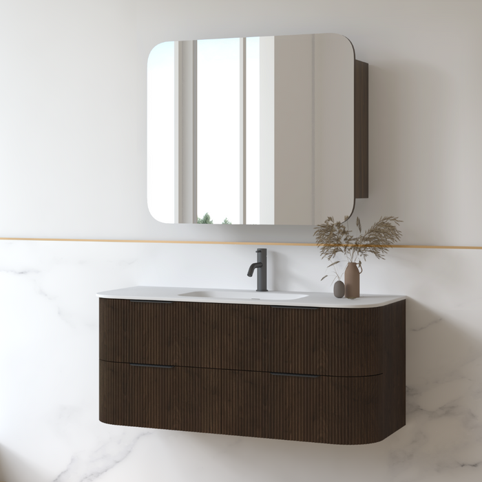 Lunara 1200 Curved Alder Walnut Fluted Wall Hung Vanity
