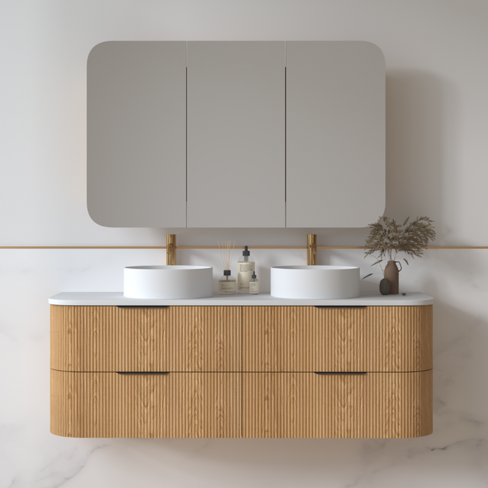 Lunara 1500 Curved Light Walnut Fluted Wall Hung Vanity