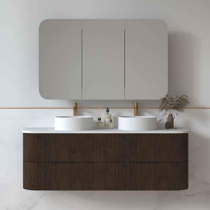 Lunara 1500 Curved Alder Walnut Fluted Wall Hung Vanity