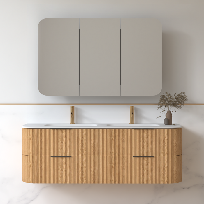 Lunara 1500 Curved Light Walnut Fluted Wall Hung Vanity