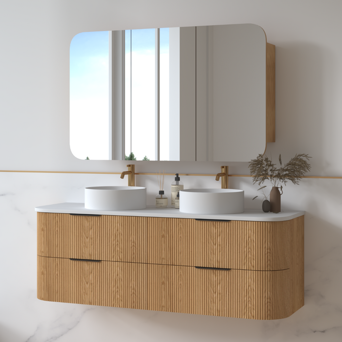 Lunara 1500 Curved Light Walnut Fluted Wall Hung Vanity