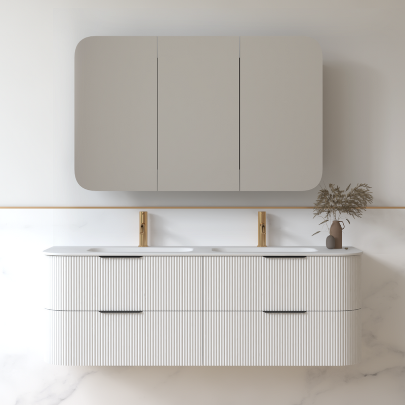 Lunara 1500 Curved Matte White Fluted Wall Hung Vanity