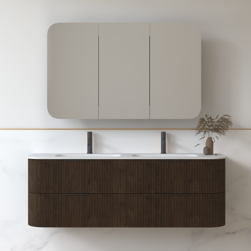 Lunara 1500 Curved Alder Walnut Fluted Wall Hung Vanity