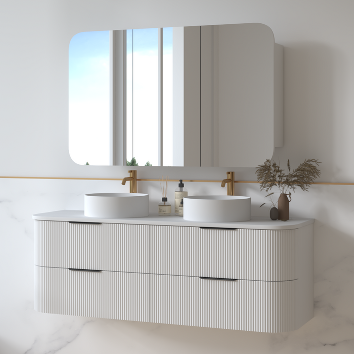 Lunara 1500 Curved Matte White Fluted Wall Hung Vanity
