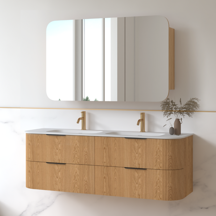 Lunara 1500 Curved Light Walnut Fluted Wall Hung Vanity
