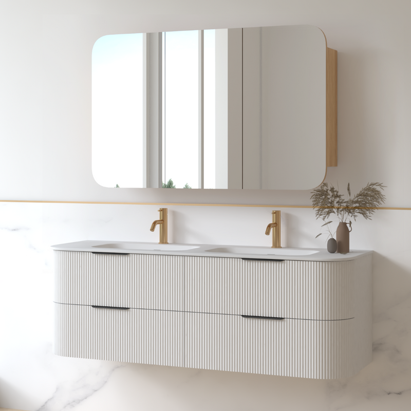 Lunara 1500 Curved Matte White Fluted Wall Hung Vanity
