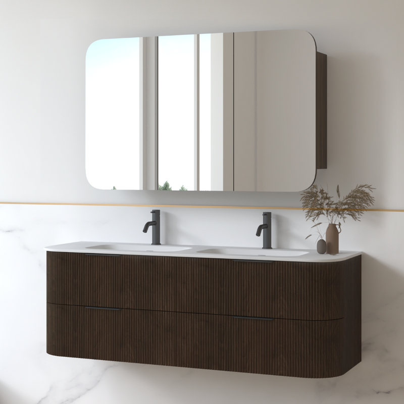 Lunara 1500 Curved Alder Walnut Fluted Wall Hung Vanity