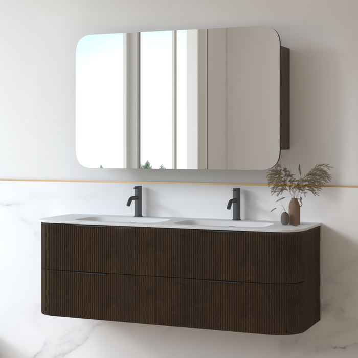 Lunara 1500 Curved Alder Walnut Fluted Wall Hung Vanity
