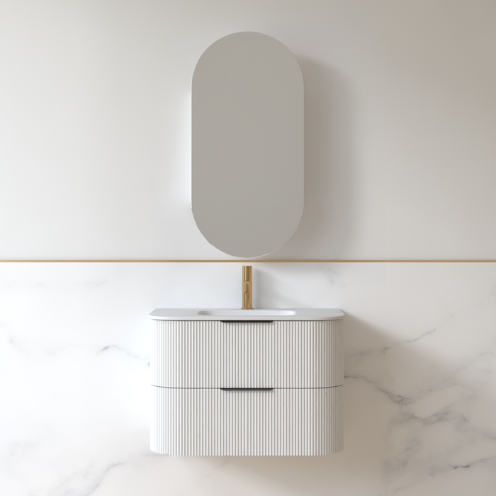Lunara 750 Curved Matte White Fluted Wall Hung Vanity