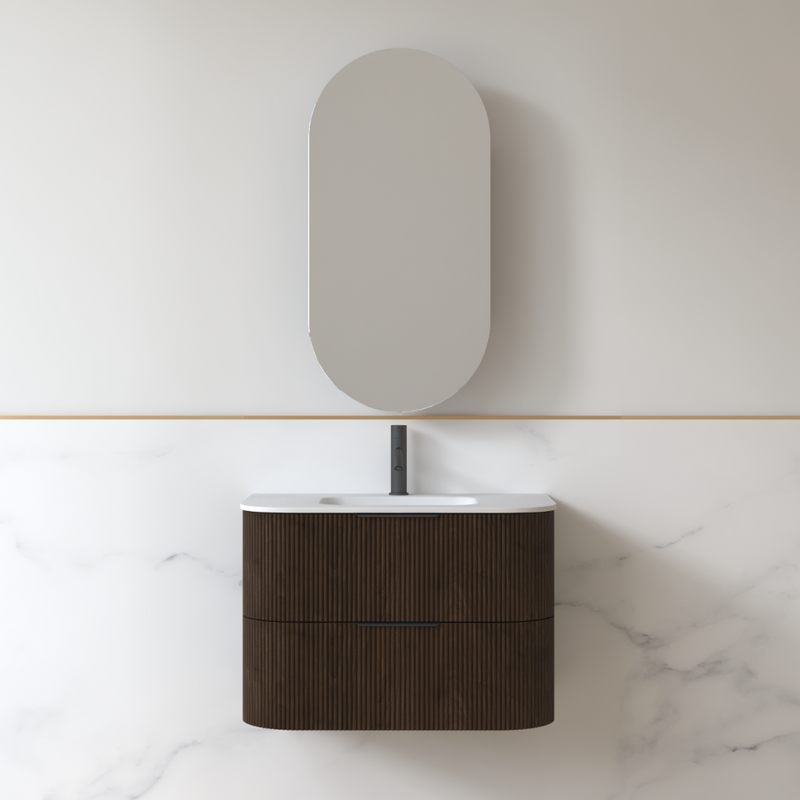 Lunara 750 Curved Alder Walnut Fluted Wall Hung Vanity