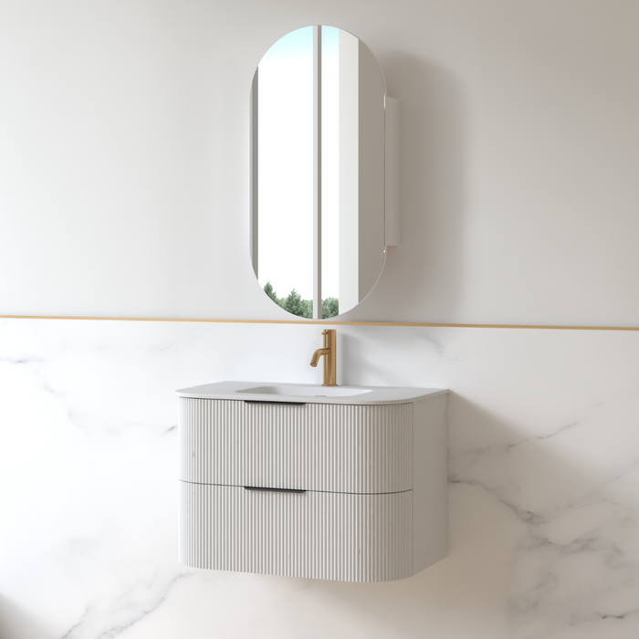 Lunara 750 Curved Matte White Fluted Wall Hung Vanity